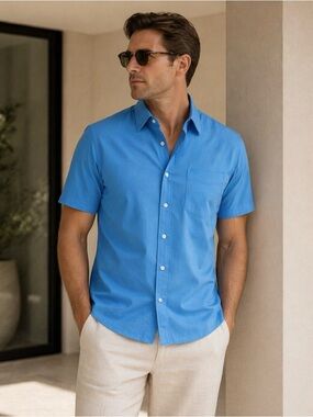 Stafford Bright Blue Casual Button-Down Shirt